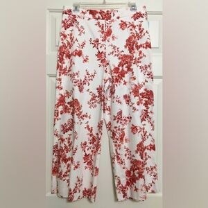 White & Red Floral Wide-Leg Pants
